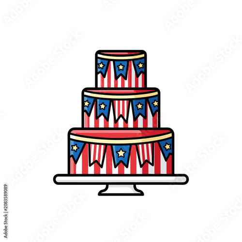 Three tier cake decorated with patriotic stars and stripes