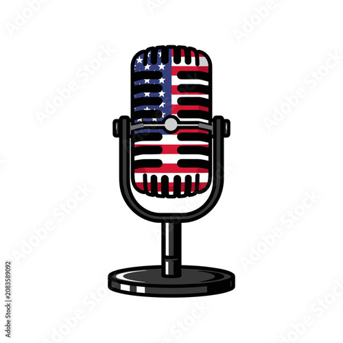 Classic broadcast microphone featuring stars and stripes design