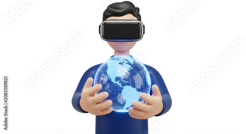 A person wearing a virtual reality headset and holding a futuristic device.