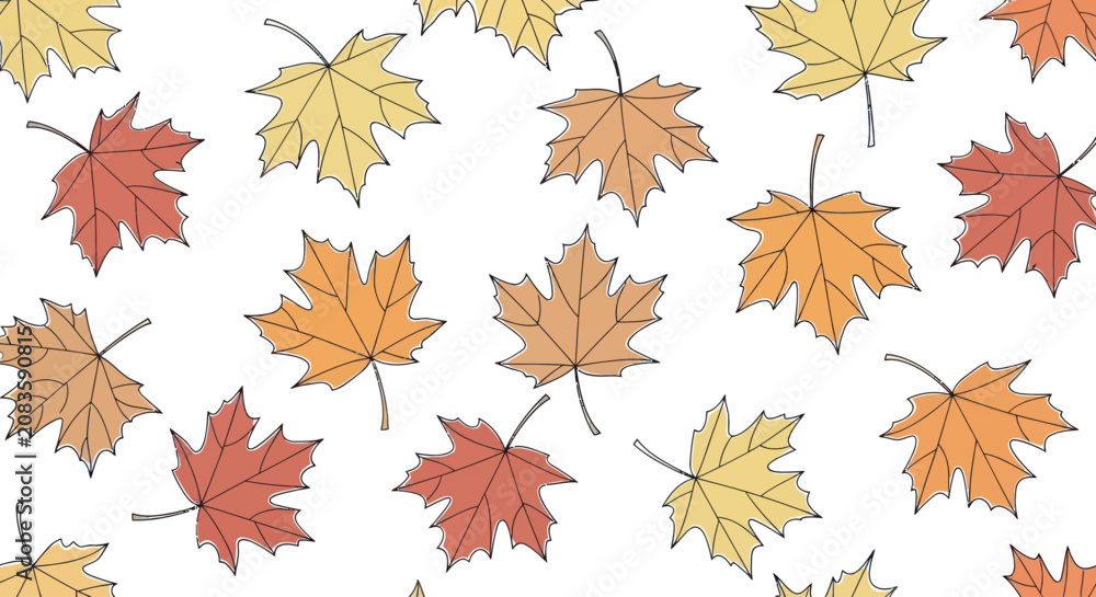 Fototapeta premium Hand Drawn Autumn Maple Leaves Seamless Pattern