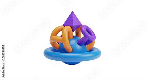 A vibrant and abstract geometric composition featuring interlocking shapes.