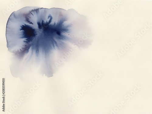 Dark blue watercolor bloom with soft bleeding edges on a plain off-white paper background
