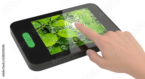 Person playing a game on a tablet with a green and black screen