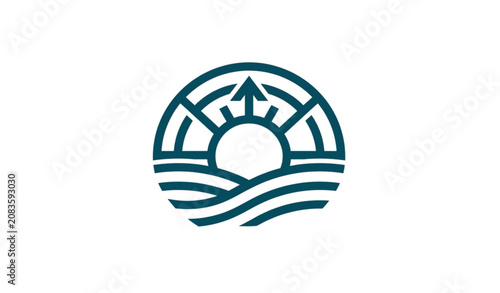 Modern Sunrise Horizon Logo Vector Template with Minimal Abstract Sun Icon