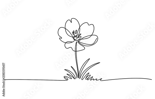 Bild auf Leinwand A beautiful simple flower drawing made with one continuous black line showing a