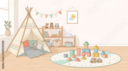 Cheerful Modern Children's Playroom Digital Graphic Illustration