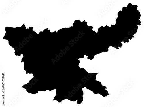 A contour map of Jharkhand. Indian state or union territory silhouette