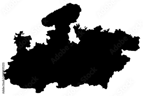 A contour map of Madhya Pradesh. Indian state or union territory silhouette