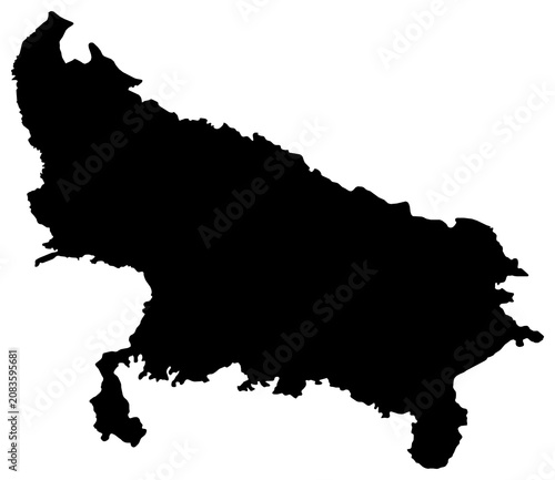 A contour map of Uttar Pradesh. Indian state or union territory silhouette