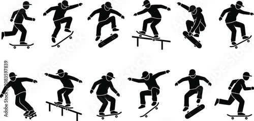 Photos Black silhouette skateboarder doing tricks