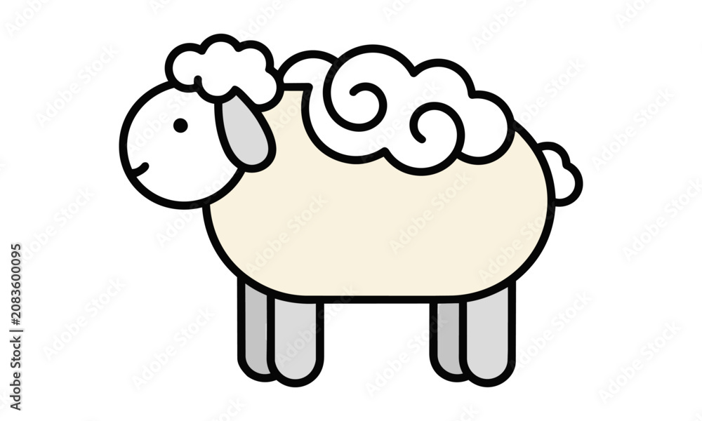Obraz premium Minimalist line art icon of a stylized sheep with a decorative wool puff in a simple bold black outline design on a white background, animal farm concept