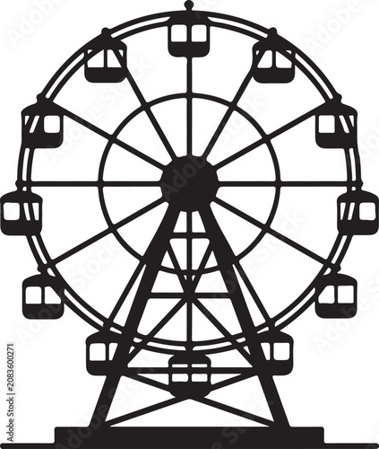 Ferris Wheel Amusement Park Black Silhouette Vector Ride Icon