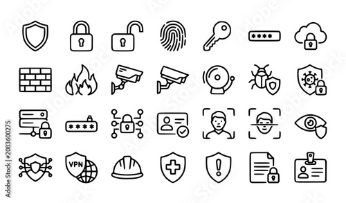 Security and Protection Line Icon Set Vector Collection with Editable Outline Strokes