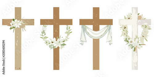 Fotografie sacred wooden cross with flowers vector religious