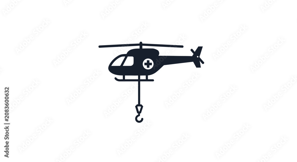 Fototapeta premium Corporate Medical Emergency Rescue Helicopter with Hook and Cross Symbol in Black and White with high quality professional line art symbols for modern creative design and digital branding projects