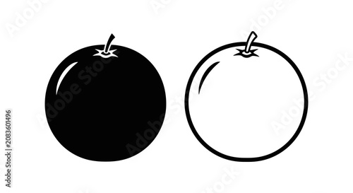 Schilderij op canvas Orange fruit illustration with a black silhouette against a white background sil