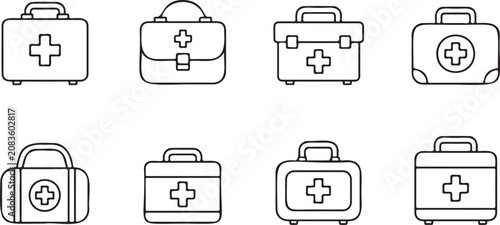 business office and briefcase line icon set editable outline, corporate management symbols minimal vector collection, professional work and office outline icon pack