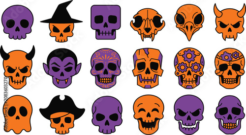 Happy halloween silhouette skulls and bones decorations