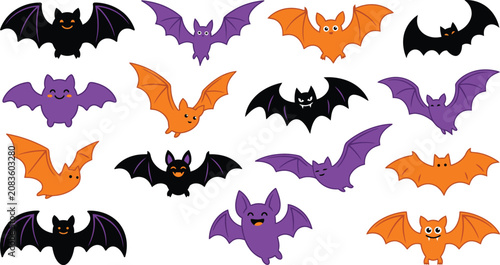 Happy halloween bats silhouette colorful bat illustrations for spooky fun