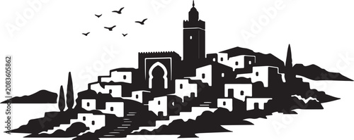 Old Arabic Mediterranean Coastal Town Silhouette
