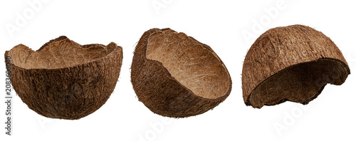 Empty coconut shells isolated on white background