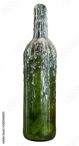 Wine Bottle Candle Holder Covered in Melted Wax