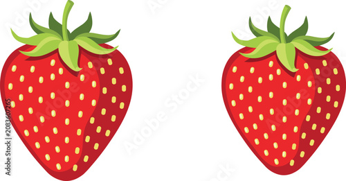 фотографія Fresh Red Strawberry Vector Illustration with Green Leaves, Realistic Ripe Fruit