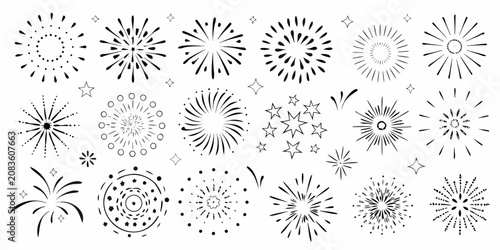 Foto celebratory fireworks sketch on white background celebration
