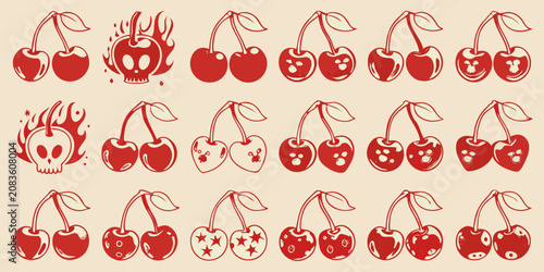 cherry illustration set in retro style fruit