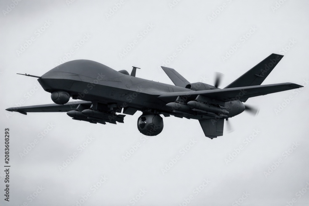 Fototapeta premium A monochrome image of a fighter jet in flight