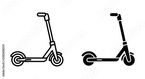 Electric Scooter Vector Icons, Modern Personal Transport Silhouette, Urban Mobility Symbols, Clean Line Art and Solid Fill