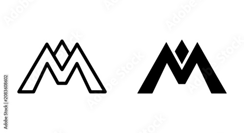 Mountain Logo Vector Set, Abstract Peak Symbol, Geometric Summit Icon, Minimalist Alpine Emblem, Black and White Design Elements