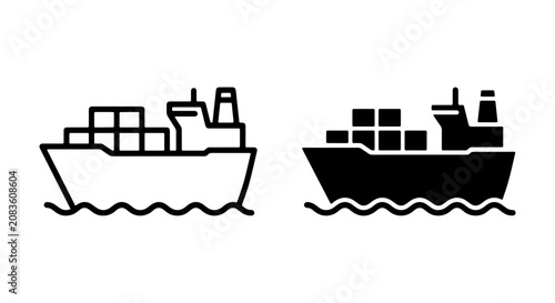 Cargo Ship Icons, Container Vessel Vector Graphics, Maritime Logistics Symbols, Sea Freight Transportation