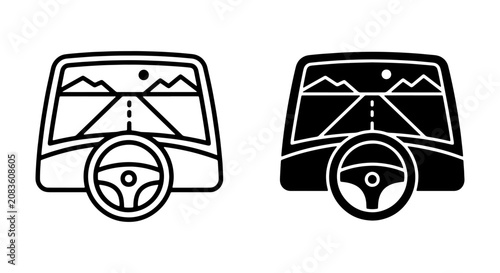 Car Dashboard Navigation Icons, Driving View Vector Set, GPS Road Map Interface Graphics, Automotive Technology Symbols