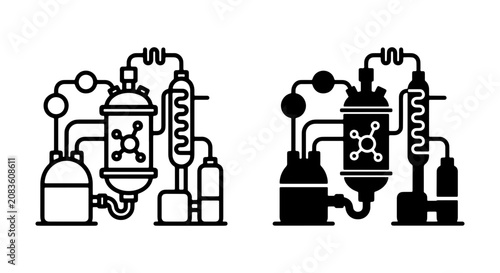 Chemical Laboratory Equipment, Industrial Process Icons, Science Research Apparatus, Chemistry Lab Setup, Vector Illustration