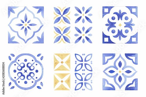 traditional decorative tile designs watercolor pattern blue