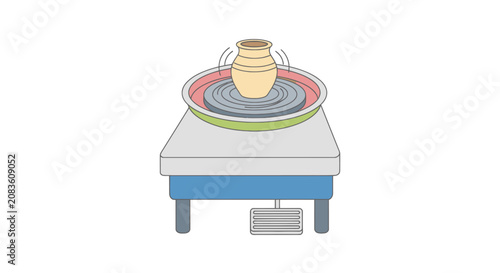 Pottery Wheel with Clay Vase Vector Illustration