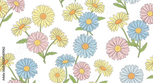Pastel Daisy Flower Seamless Pattern