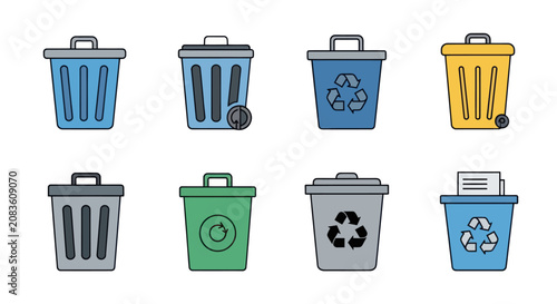 Trash Can and Recycling Bin Icon Set