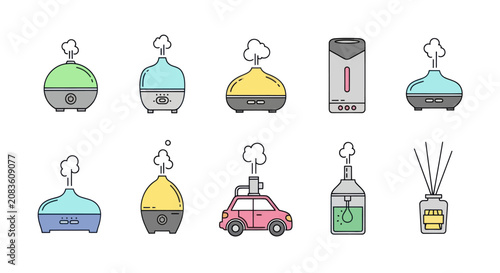 Essential Oil Diffuser Icon Set