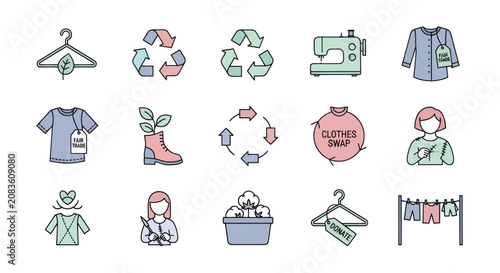 Sustainable Fashion and Clothing Repair Icon Set