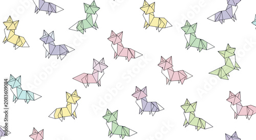 Pastel Origami Fox Seamless Pattern