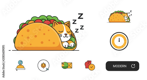 Cute Sleeping Cat in Taco Vector Illustration