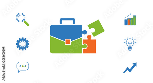 Business Briefcase Puzzle Icon Set
