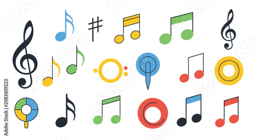 Colorful Musical Notes Icon Set