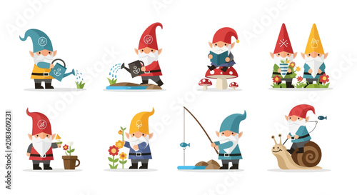 Cute Garden Gnome Clipart Set