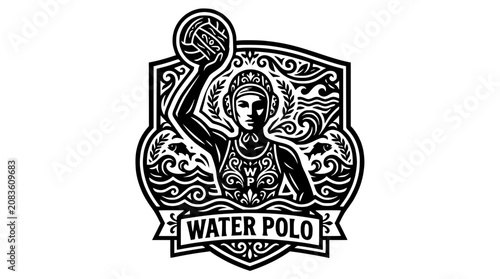 Fotografie Decorative water polo crest featuring female athlete portrait.