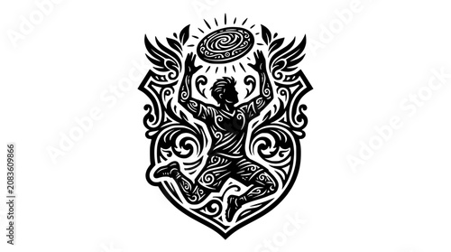 Foto Ultimate frisbee player mascot decorative crest.