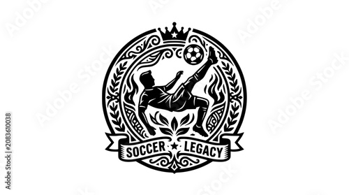 Obraz na płótnie Soccer legacy circular emblem showing a bicycle kick.