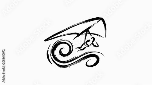 Photos Hang glider soaring over abstract wind and waves.